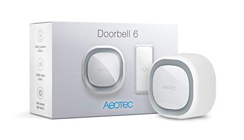 Aeotec Wireless Doorbell 6 with Push-Button, Z-Wave Plus Door Bell Chime Kit Wall-Mounted Sound & Light Ring, Smart Home Enabled 110 dB Audio and Visual Alerts Screen reader support