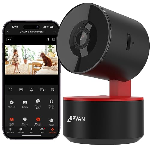CPVAN Security Indoor Camera Wireless, 1080P FHD, Pan & Tilt, Night Vision, AI Motion Detection & Tracking, 2-Way Audio Camera for Baby, Nanny, Pet, 2.4G WiFi, USB Powered, Local and Cloud Storage
