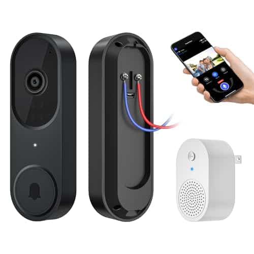 EKEN1080p Intelligent Wired Video Doorbell Camera with Smart AI Human Detection, Protected Cloud Storage, Pre-Capture Capability, 2.4GHz Wi-Fi, Night Vision, Ring Chime Provided.