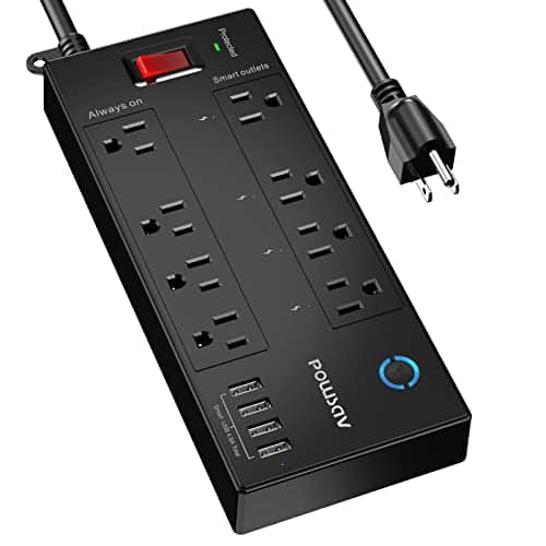 Smart Power Strip Surge Protector - POWSAV 6 Ft WiFi Extension Cord with 8 Outlets(4 Smart Outlets and 4 Always On Outlets) and 4 USB Ports, Compatible with Alexa & Google Home, Black