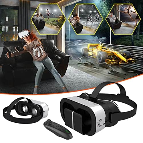 Vr Virtual Reality Glasses for Mobile Phones with Goggles - 360 ° 3D Space Panoramic Immersion Experience Vr Virtual Reality Glasses with Remote Handle Set for Home Party Movies Video Games